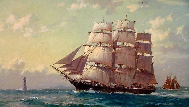City of Adelaide - 1938 John Alcott painting of the historic clipper ©  SW
